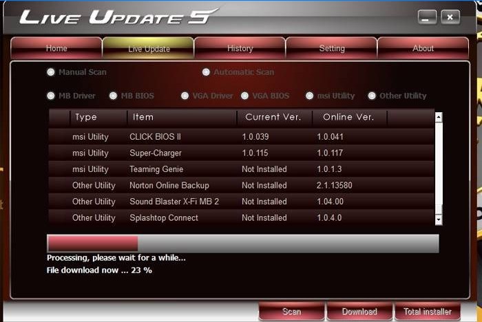 MSI Live Update 5 prozora