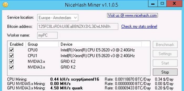 Izvođenje rudarstva za NiceHash Miner procesor