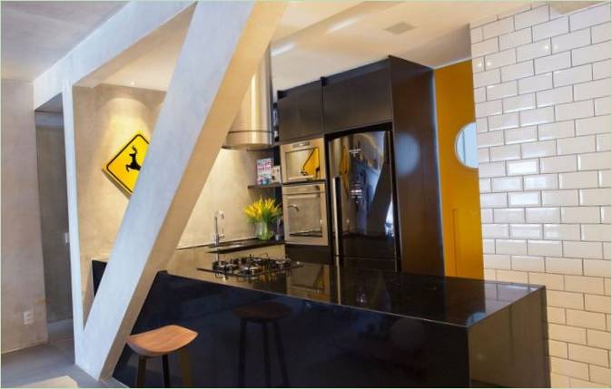Beton u dizajnu interijera stana u Brazilu: kuhinja