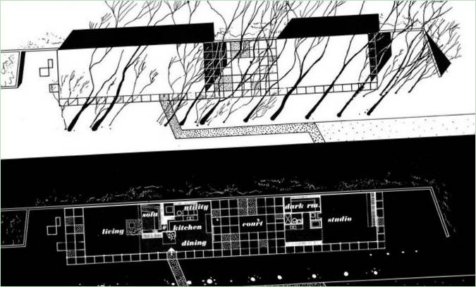 Plan shema Eames House od Charles i Ray Eames