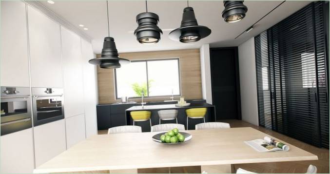 Neobične crne stropne svjetiljke u kuhinji