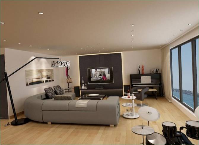 Moderna dnevna soba s panoramskim prozorima