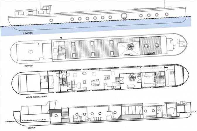 Transformacija plutajuće teglenice prebivalište Amapa od arhitekata Amapa, Amsterdam, Nizozemska